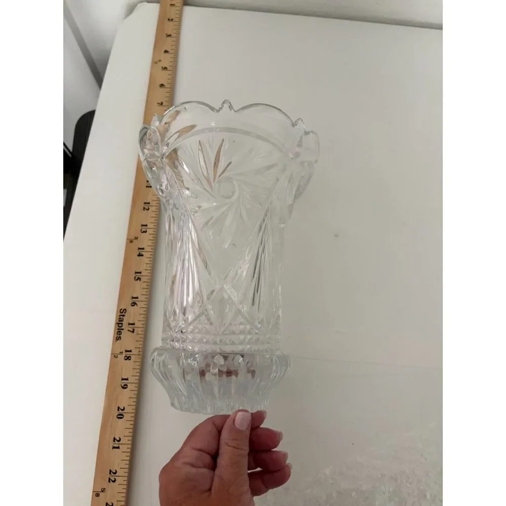 vtg 24% lead crystal pinwheel pattern heavy cut vase